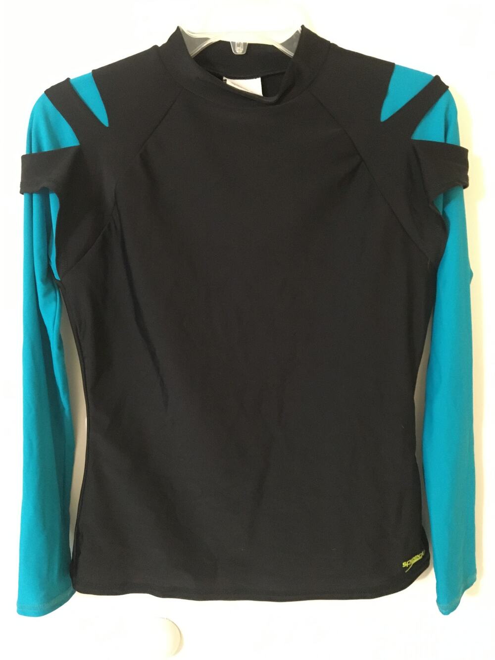 Speedo Zumba Size Small Long Sleeve Teal & Black Activewear Top Slashed